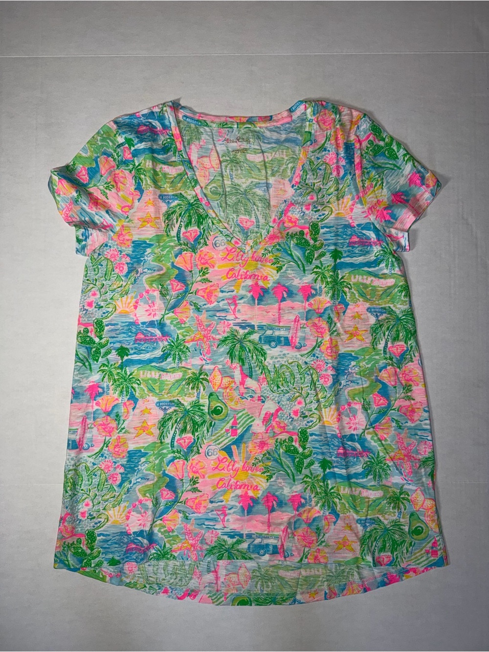 Lilly Pulitzer Short Sleeve V-Neck Tee in Pink, Green & Blue